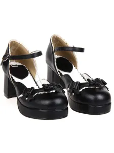 Sweet Chunky Heels Lolita Shoes Platform Strap Buckles Bows #404131