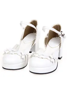 Sweet Chunky Heels Lolita Shoes Platform Strap Buckles Bows #404145