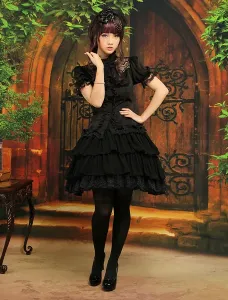 Black Chiffon Lolita Skirt Layers Ruffles Lace Trim #402832