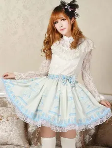 Elegant Blue Lace Bow Lolita Skirt #403777