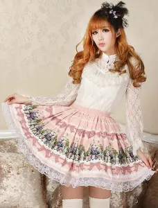 Lovely Pink Lace Printing Lolita Skirt #403759