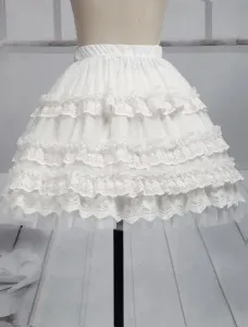 Pure White Lace Lolita Short Skirt Lace Trim Ruffles #407633