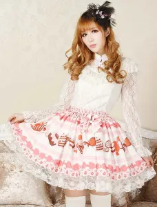 Sweet Pink Lolita Short Skirt Cake Ice Cream Print Lace Trim #403765