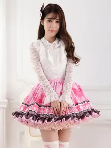 Sweet Pink Lolita Short Skirt Lining Lace Trim Clover Print #405338