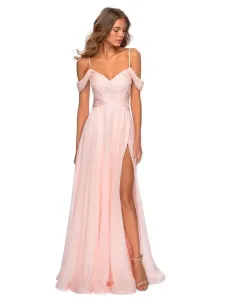Pink Bridesmaid Dresses A-Line Floor-Length V-Neck Chiffon Prom Dress Free Customization #465041