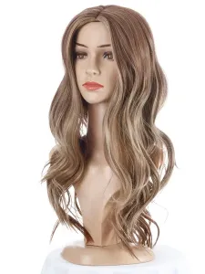 Women Long Wig Light Brown Centre Parting Heat-Resistant Fiber Chic Tousled Long Synthetic Wigs
