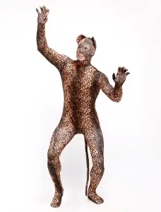 Morph Suit Leopard Style Zentai Suit Lycra Spandex Bodysuit with Eyes & Mouth Opened #412378