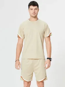 Men's Activewear 2-Piece Color Block Short Sleeves Jewel Neck Black #495686