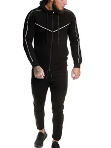 Men's Activewear 2-Piece Long Sleeves Hooded Black #935256