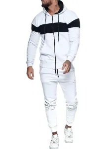 Men's Activewear 2-Piece Long Sleeves Hooded White #935116