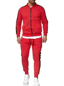Men's Activewear 2-Piece Long Sleeves Jewel Neck Red #937807