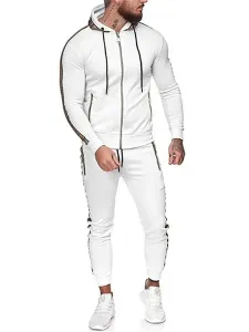 Men's Activewear 2-Piece Short Sleeves Hooded White #933946
