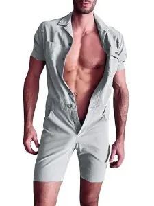 Men's Activewear Short Sleeves Turndown Collar Light Gray #935018