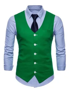 Men Suit Vest V Neck Cotton Linen Pocket Regular Fit Casual Waistcoat #424554
