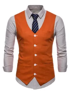 Men Suit Vest V Neck Cotton Linen Pocket Regular Fit Casual Waistcoat #424571