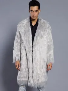 Faux Fur Coat Men Overcoat Salmon Turndown Collar Long Sleeve Winter Coat #420453