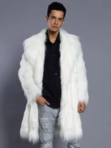 Faux Fur Coat Men Overcoat Salmon Turndown Collar Long Sleeve Winter Coat #420454