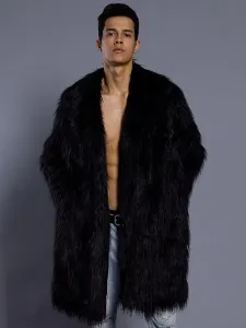 Faux Fur Coat Men Overcoat Salmon Turndown Collar Long Sleeve Winter Coat #420457