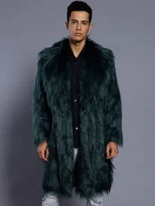 Faux Fur Coat Men Overcoat Salmon Turndown Collar Long Sleeve Winter Coat #420460