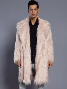 Faux Fur Coat Men Overcoat Salmon Turndown Collar Long Sleeve Winter Coat #420461