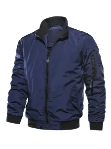 Men Denim Jacket Polyester Modern Stand Collar Long Sleeves Hunter Green Regular Fit Jacket #509349