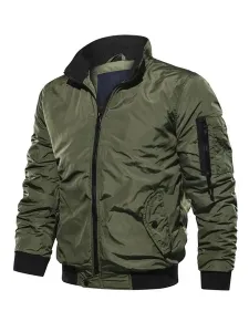 Men Denim Jacket Polyester Modern Stand Collar Long Sleeves Hunter Green Regular Fit Jacket #509350