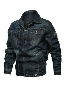 Men Denim Jackets Chic Deep Blue Deep Blue Modern Cowboy Regular Fit Jacket #509327