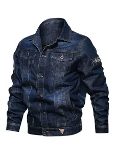 Men Denim Jackets Chic Deep Blue Deep Blue Modern Cowboy Regular Fit Jacket #509328