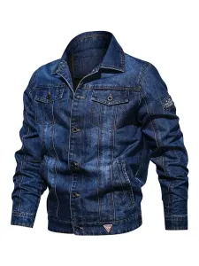 Men Denim Jackets Chic Deep Blue Deep Blue Modern Cowboy Regular Fit Jacket #509329