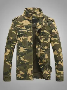Mens Jacket Camouflage Buttons Polyester Stylish #509264