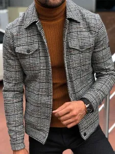 Men's Jackets & Coats Mens Jacket Men's Jackets Casual Plaid Grey Smart #512531