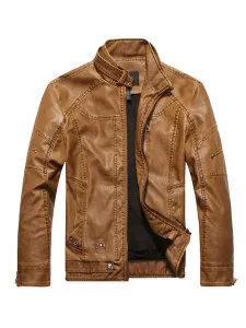 Leather Jacket For Man Casual Windbreaker Fall Coffee Brown Cool Leather Jacket #520529