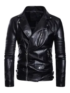 Leather Jacket For Men Casual Windbreaker Fall Black Cool Leather Jacket #520516