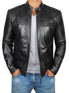 Men Leather Jacket Casual Windbreaker Fall Black Cool Overcoat #520548