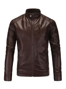 Men Leather Jacket Casual Windbreaker Fall Coffee Brown Cool Winter Coats #520571