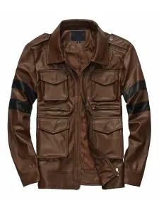 Men Leather Jackets PU Leather Long Sleeves Windbreaker Black Winter Coats #520596