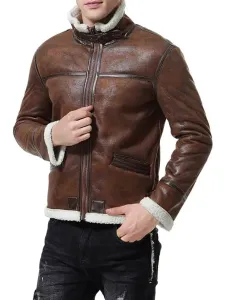 Men Leather Jackets PU Leather Windbreaker Coffee Brown Stylish Winter Coats #520620