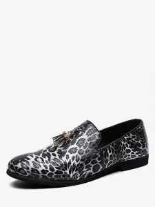 Mens Loafer Leopard Print Slip-On Prom Party Wedding Shoes with Tassel #451146