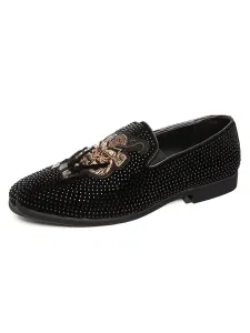 Mens Loafer Prom Party Wedding Shoes Suede Slip-On Round Toe Loafers with Rhinestones #451033