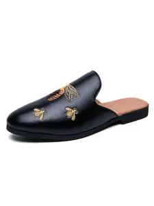 Men's Sandals Slip-On Embroidered Leather Rubber Sole Men's Mules