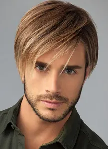 Men's Hair Wigs Flaxen Short Straight Side Parting Synthetic Wigs