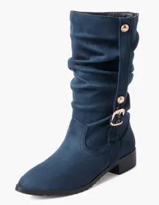 Buckle Pointed Toe Micro Suede Mid Calf Boots #405968