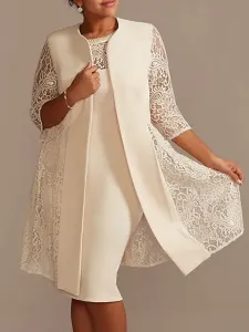 Ivory Mother Dress Lace Satin Half Sleeves Overcoat Jewel Neck Sleeveless Sheath Short Wedding Guest Dresses Outfit Free Customization