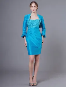 Mother Of The Bride Outfit Taffeta Embroidered Beaded Sheath Short Dress And Jacket #429872