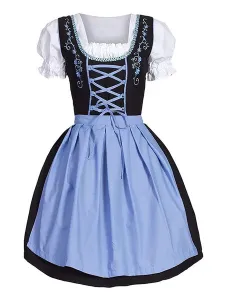 Beer Girl Costume Baby Blue Embroidered Dress Cotton Oktoberfest Costumes Halloween #433290