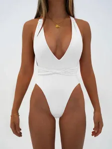 Women One Piece Swimsuits Pink Straps Neck Backless Summer Sexy Bathing Suits
