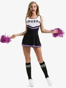 Halloween Cheerleaders Girl Costumes For Women Black Sexy Polyester Short Dress Holidays Costumes Full Set #511348