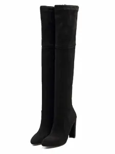 Thigh High Boots Womens Suede Lace Up Pointed Toe Chunky Heel Over The Knee Boots #417909