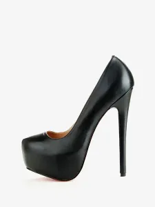 Women's Black Pu leather Platform Heels stilettos Pumps Heeled Shoes #407600