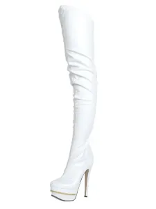 Pole Dance Shoes Red Sexy Boots Over Knee Women's Platform Round Toe Zip Up Thigh High Boots #419204